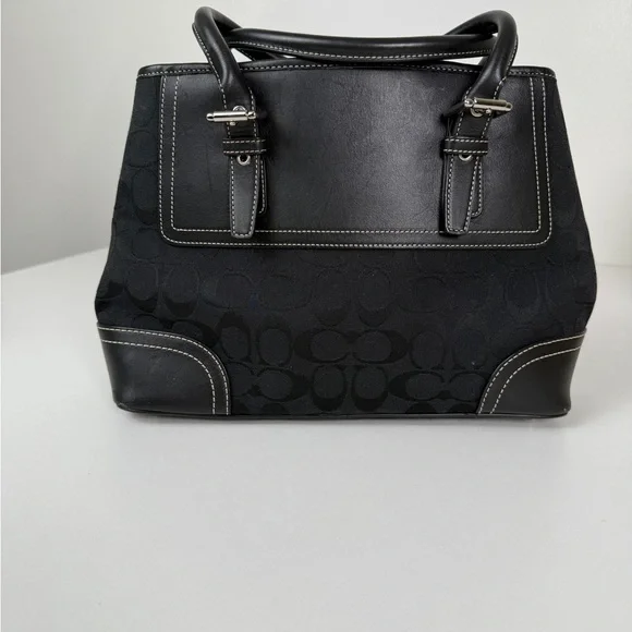 Coach Black Signature Canvas & Leather Satchel Tote Bag | Classic Logo - Picture 5 of 7
